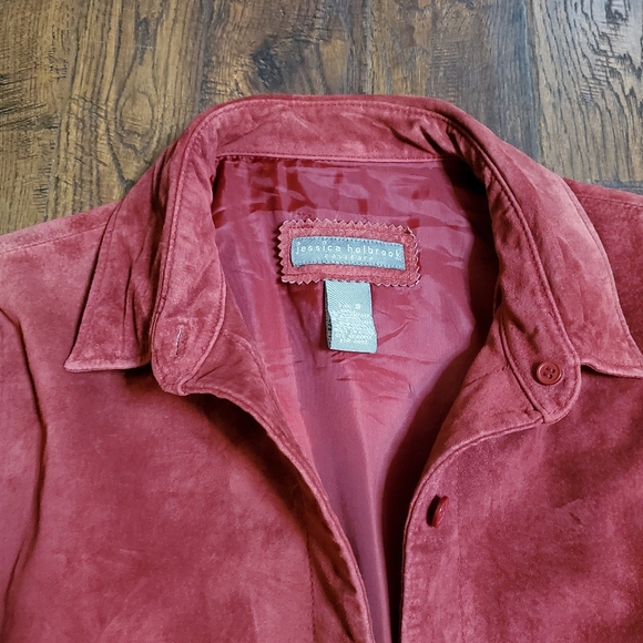 Jessica Holbrook Burgundy Leather Jacket - Picture 2 of 11